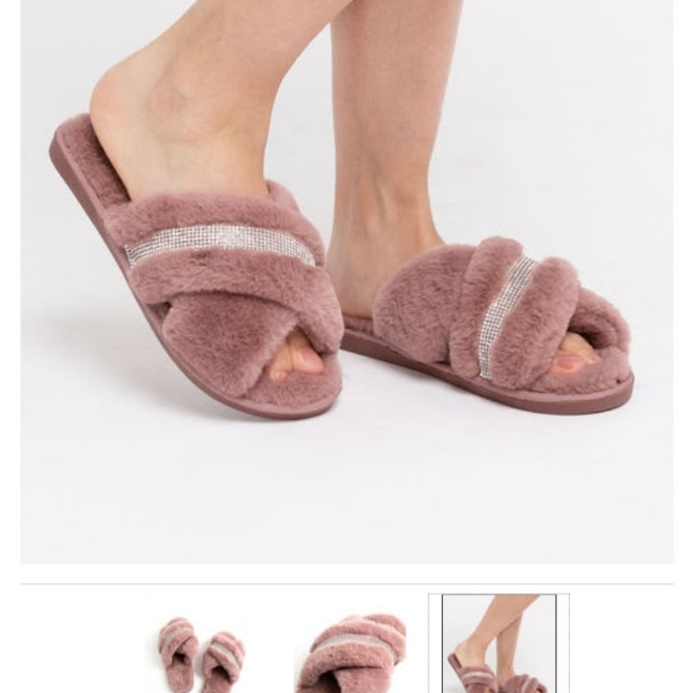 CLEO blush criss cross rhinestone House slippers, US 40/41, NEW - Picture 11 of 15